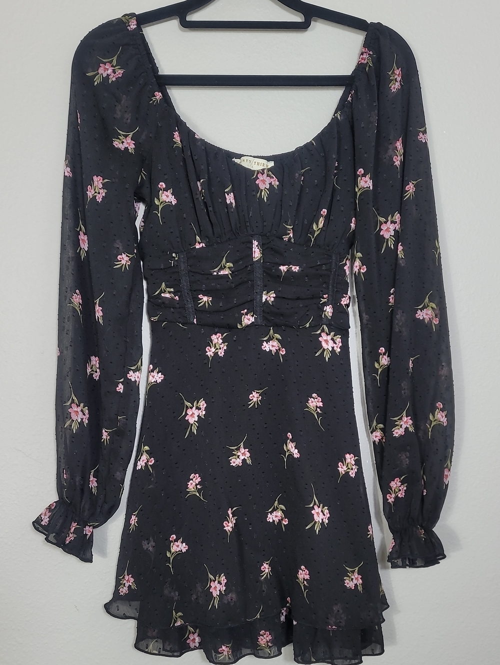 Thirty Thirty Swiss Dot Floral Babydoll Mini Dress Size XS